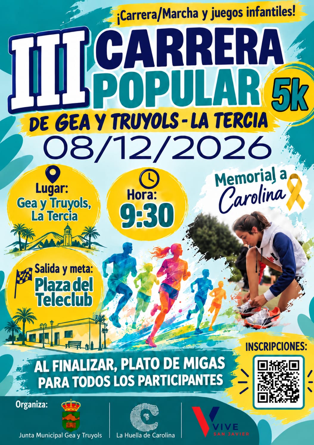 Cartel de II Carrera Popular La Tercia “Memorial La Huella de Carolina”